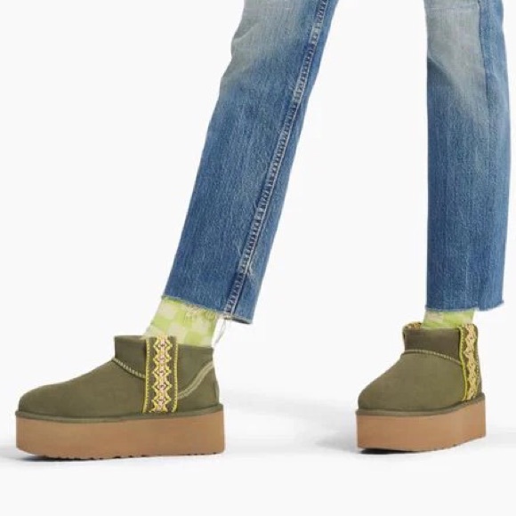 UGG Classic Ultra Mini Braid Platform olive green women （Ships out in one day） - Picture 3 of 9